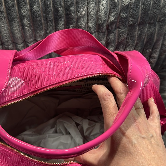 NWT: Juicy Couture Semi Charmed Dome Weekender in hot pink. - Picture 5 of 10